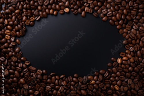 Top view of circle coffee beans on brown paper texture background