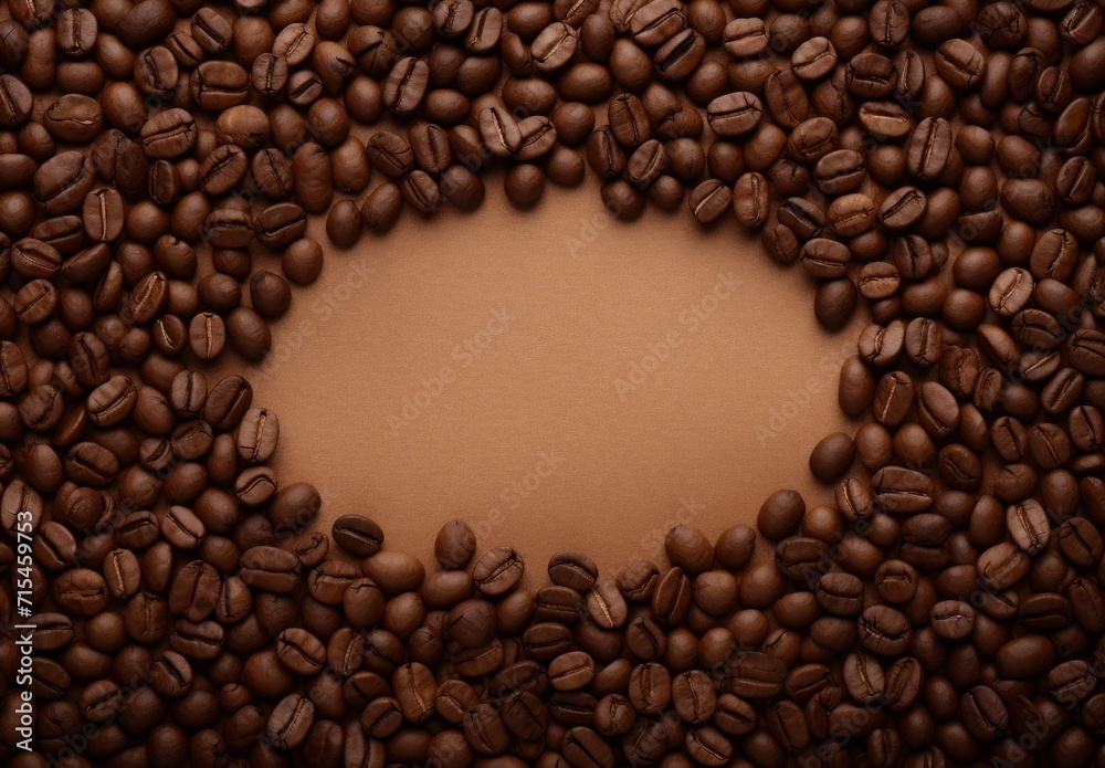 Top view of circle coffee beans on brown paper texture background Top view of circle coffee beans on brown paper texture background