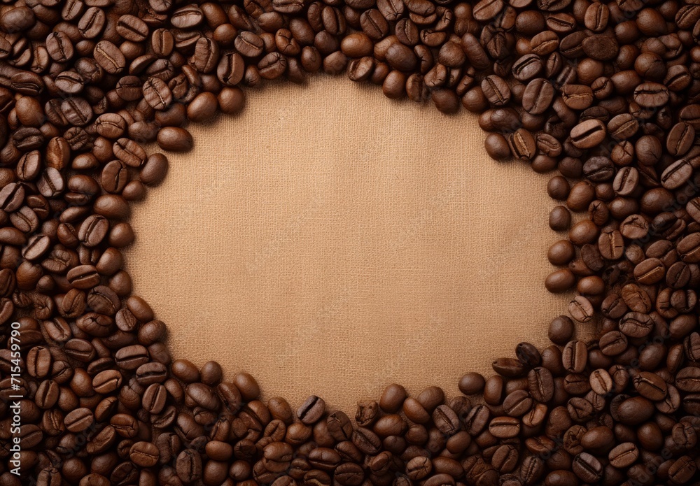 Top view of circle coffee beans on brown paper texture background Top view of circle coffee beans on brown paper texture background