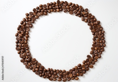 Top view of roasted coffee beans isolated on white background with copy space. Coffe beans with white space