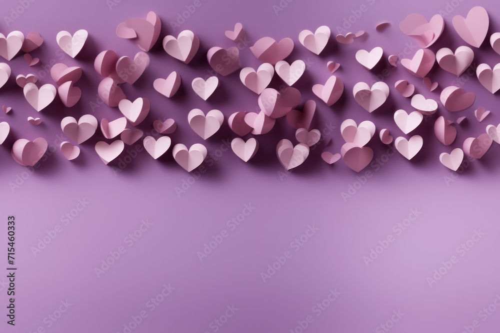Seamless pattern Paper hearts on purple background. Valentines day concept.