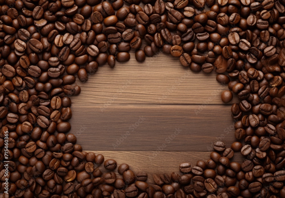 Top view of circle coffee beans on brown paper texture background Top view of circle coffee beans on brown paper texture background