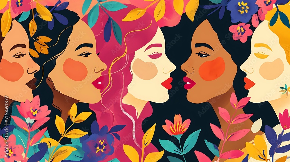 Naklejka premium Colorful illustration for International Woman's day, 8th March wallpaper background, women poster card