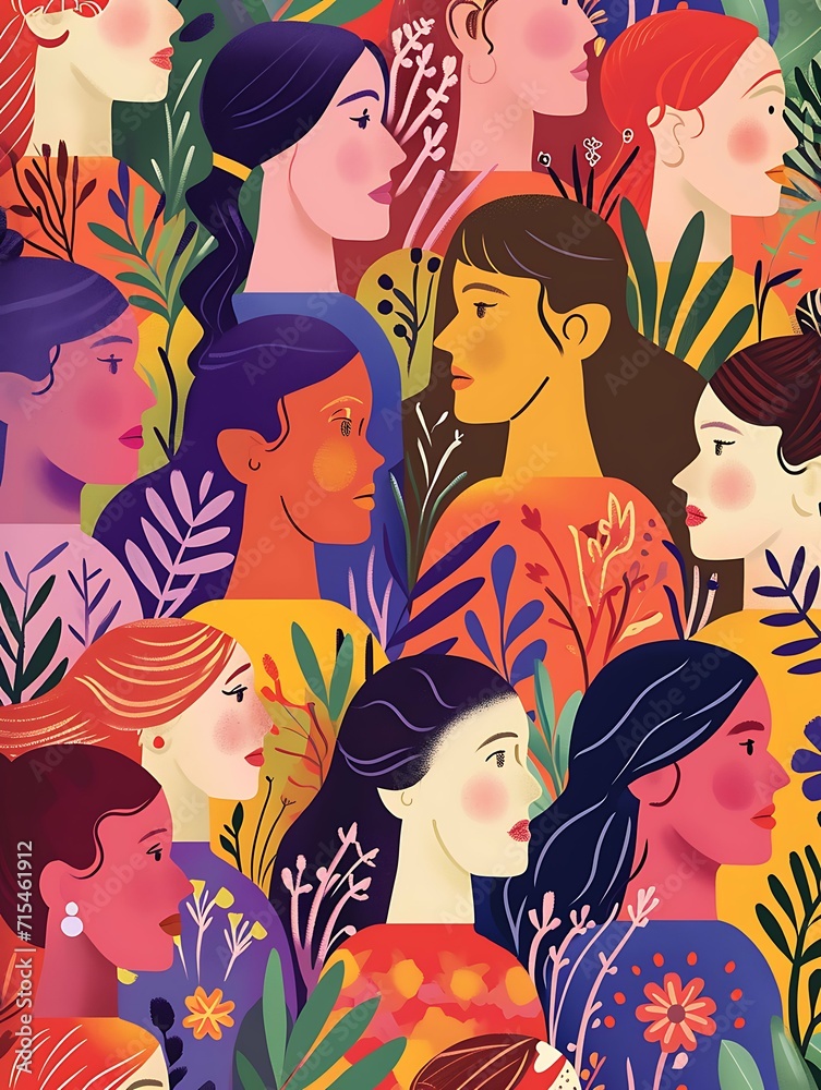 Colorful illustration for International Woman's day, 8th March wallpaper background, women poster card