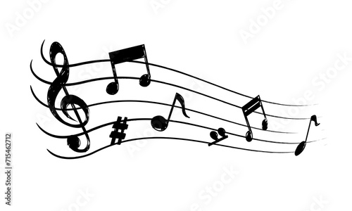 Hand Drawn Music Note. Stave In Grunge Style.