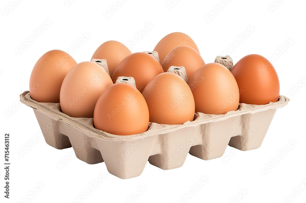 ten brown chicken eggs in a cardboard tray isolated on PNG Background. Generative Ai. ten brown chicken eggs in a cardboard tray isolated on PNG Background. Generative Ai.