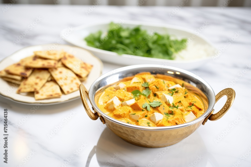 paneer butter masala with rotis on marble surface paneer butter masala with rotis on marble surface