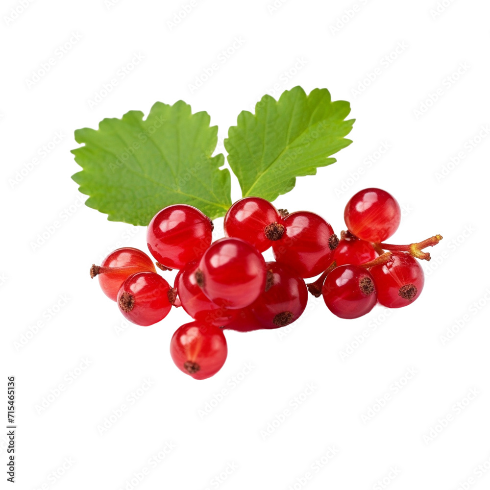 Red currant with leaves isolated transparent, Generative AI