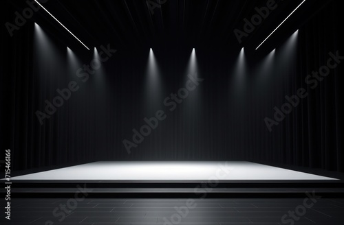 the stage with spotlights set against a black background.
