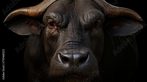 Majestic bull portrait on black background for animal and wildlife concept