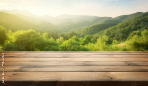 wooden table in the middle of nature background.