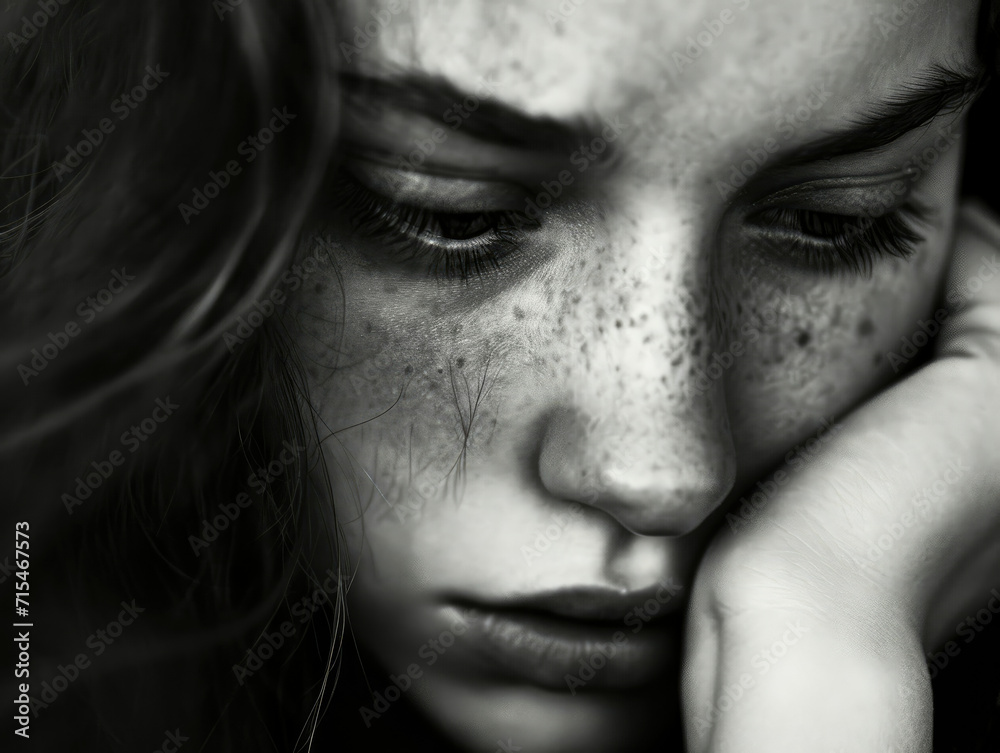 Black and White Portrait of a Freckled Woman Black and White Portrait of a Freckled Woman