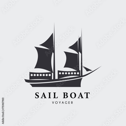 sailing ship with silhouette logo vector illustration design