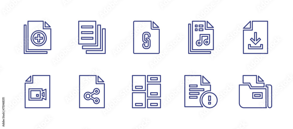 File line icon set. Editable stroke. Vector illustration. Containing add file, file download, file, music file, files.