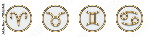 Golden zodiac signs Ram Bull Twins Crab 3D