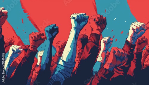 illustration raising fists in the air for justice photo