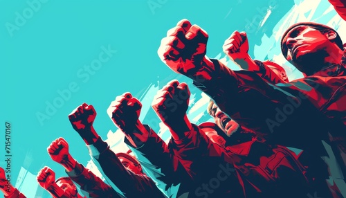 illustration raising fists in the air for justice photo
