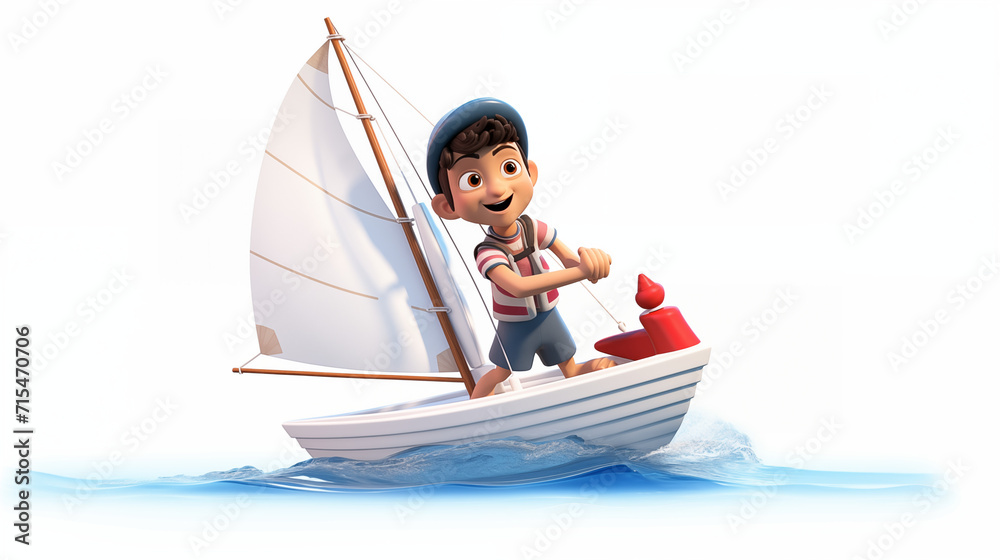 Obraz premium cartoon cute sailing athlete in white background