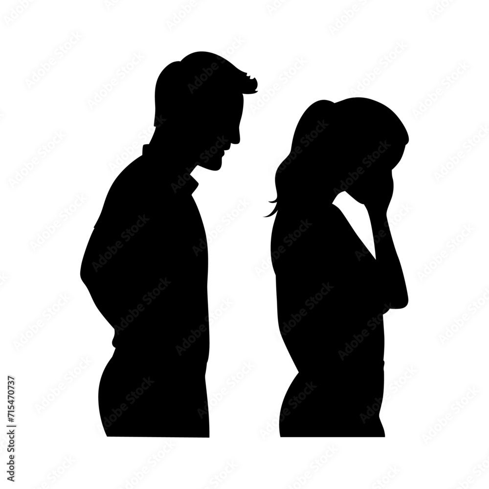 Arguing couple, silhouettes of quarreling parents,  family quarrel silhouette