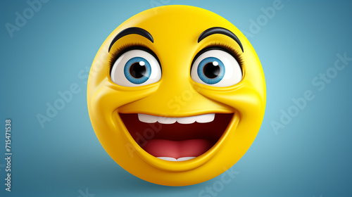 A comic-style emoji representing a cheerful smiley face with wide-open eyes, showcasing positive engagement and happiness on social media