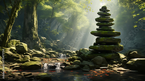 Stack of zen stones on nature background © alexkich