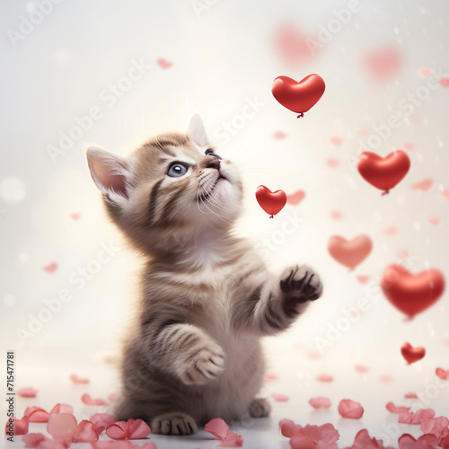 illustration of a cat play with heart. Created with Generative AI