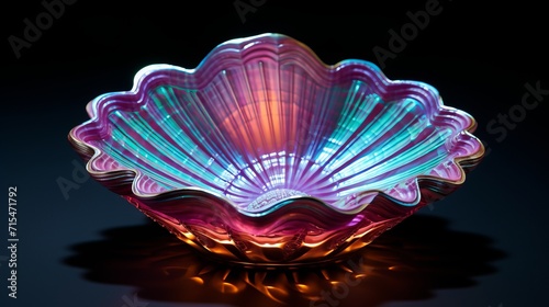 Close up of lustrous seashell with vibrant patterns and iridescent colors in natural light