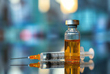 close up horizontal view of syringe and a vaccine in a medical context AI generated