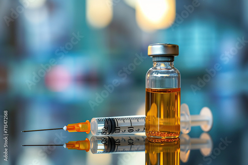 close up horizontal view of syringe and a vaccine in a medical context AI generated photo