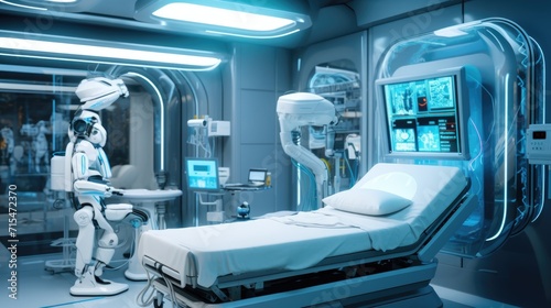 Modern medical office for surgery. Use of robot and artificial intelligence in medicine.