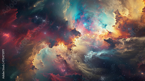 Galaxy panorama background  abstract interpretation with colorful cosmic clouds and star explosions
