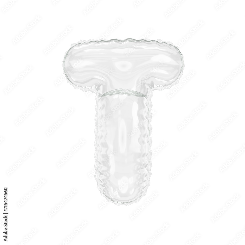 3d illustration transparent glass letter T 3d illustration transparent glass letter T