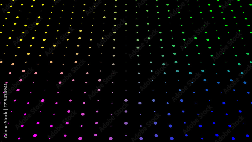 Abstract background of color dots on black background blinking