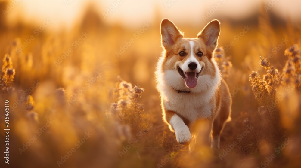 Funny and crazy welsh corgi. Corgi dog on blurred summer background Funny and crazy welsh corgi. Corgi dog on blurred summer background