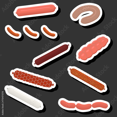 Illustration on theme big set different types delicatessen meat sausages