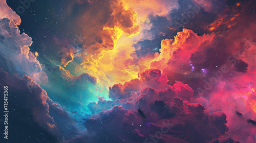 Galaxy panorama background  abstract interpretation with colorful cosmic clouds and star explosions
