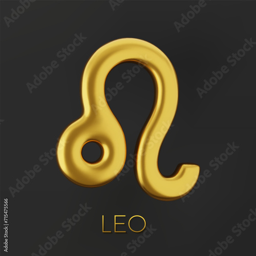 3d golden zodiac sign Leo on a dark background.