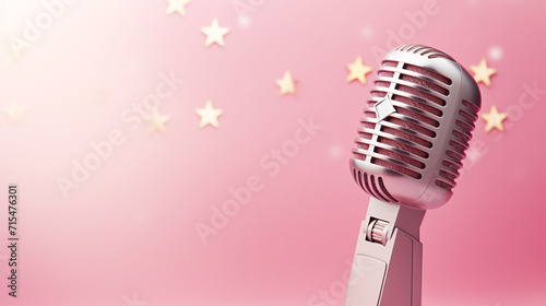 Retro classic Microphone with pastel pink background.