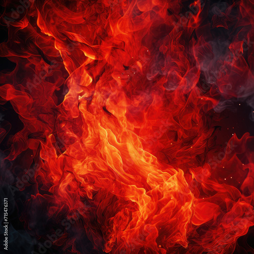 Tongues of red fire on clear black background, red flames and sparks background design