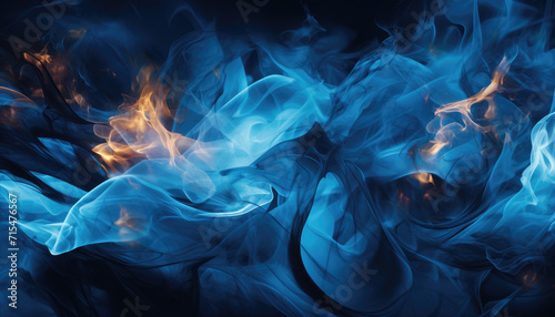 Tongues of blue fire on black background, blue flames and sparks background design