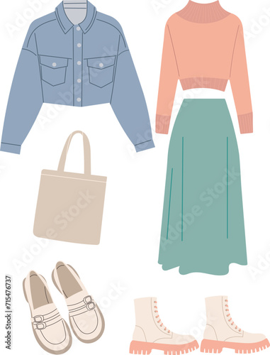 women's bow clothes fashionable in flat style, vector