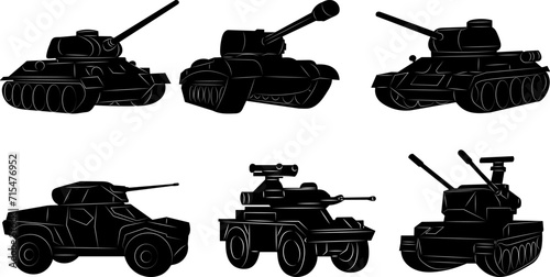 set of tanks black silhouette, vector