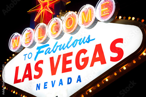 Welcome to fabulous Las Vegas sign in Nevada, USA. Hotel, casino, resort, leisure, gambling concept.