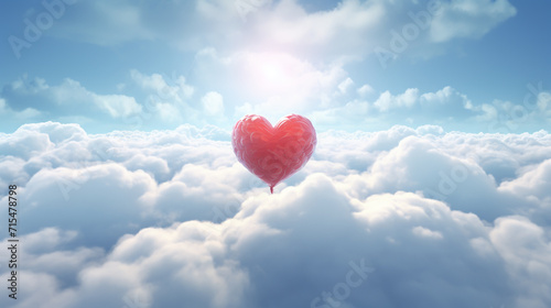 Balloon in heart shape on background sky.