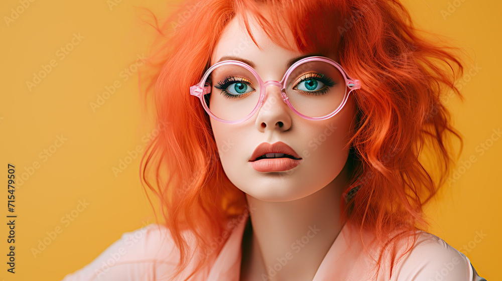 Vivid Orange-Haired Young Woman With Striking Blue Eyes in Soft Indoor Lighting