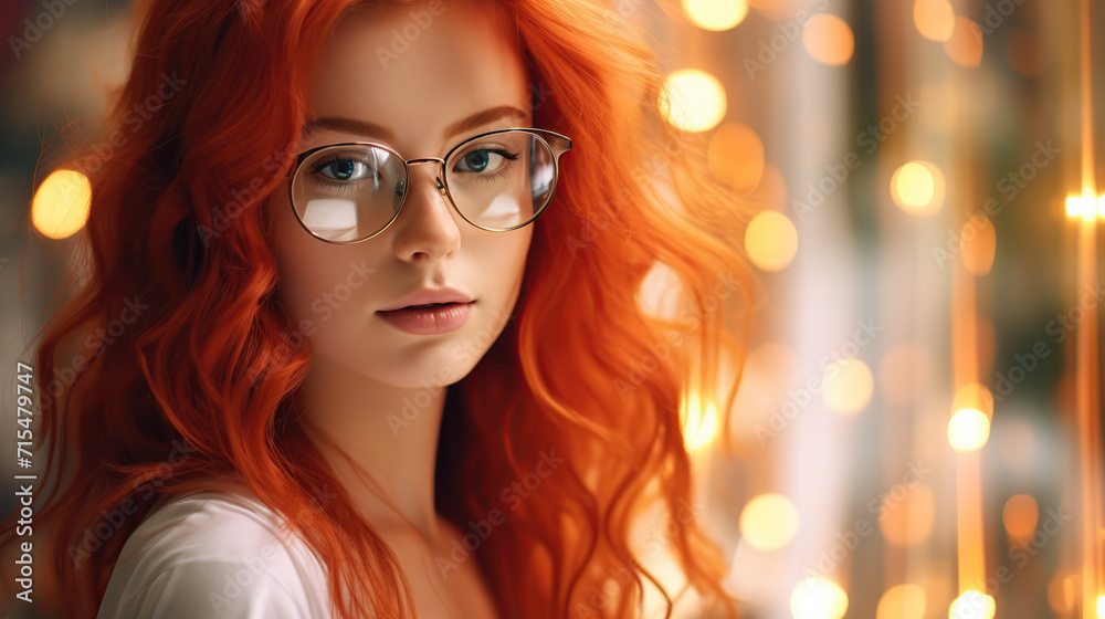 A portrait of a young woman showcasing her vibrant orange hair and piercing blue eyes A portrait of a young woman showcasing her vibrant orange hair and piercing blue eyes