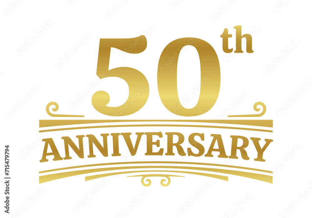 50 years anniversary logo, icon or badge. 50th birthday, jubilee celebration, wedding, invitation card design element. Vector illustration.