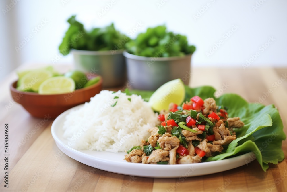 turkey lettuce wraps with a side of jasmine rice turkey lettuce wraps with a side of jasmine rice