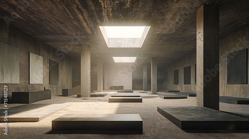 Abstract Urban Interior: An abstract urban interior with concrete walls and futuristic elements, creating a modern atmosphere