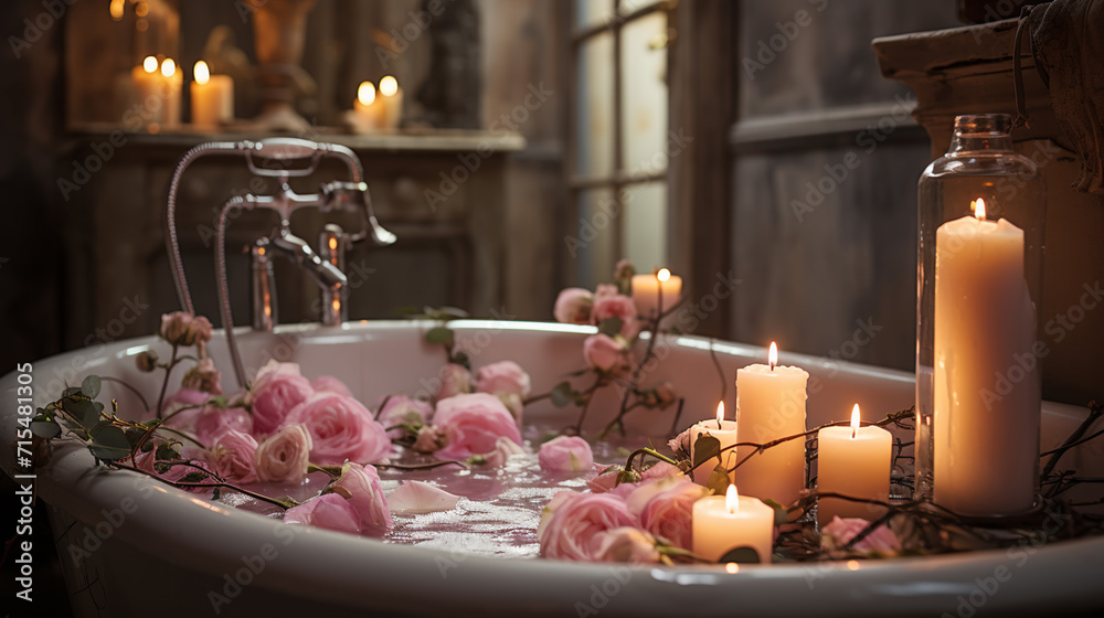 bath with candles and flowers